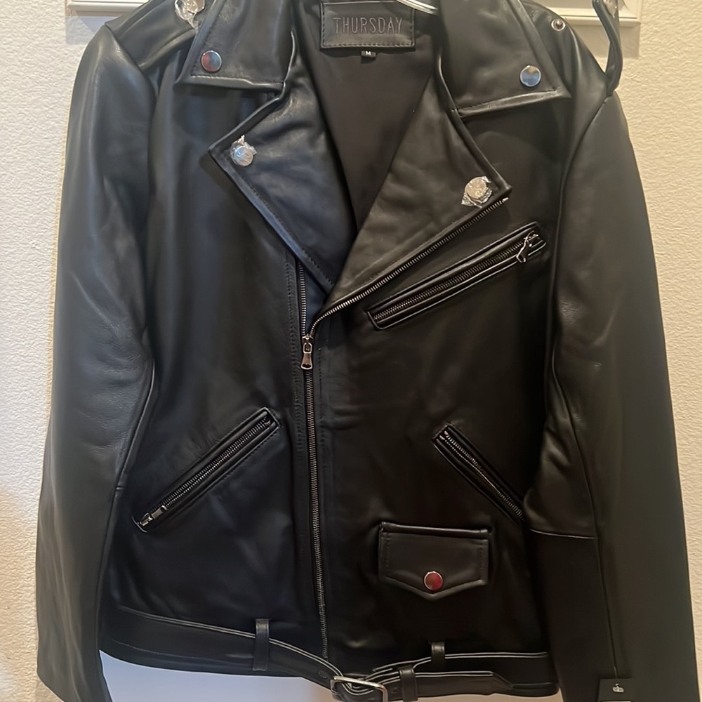 Thursday Boot Co Boots Mens Leather Motorcycle Biker Moto Jacket Black Buckle - Picture 2 of 10